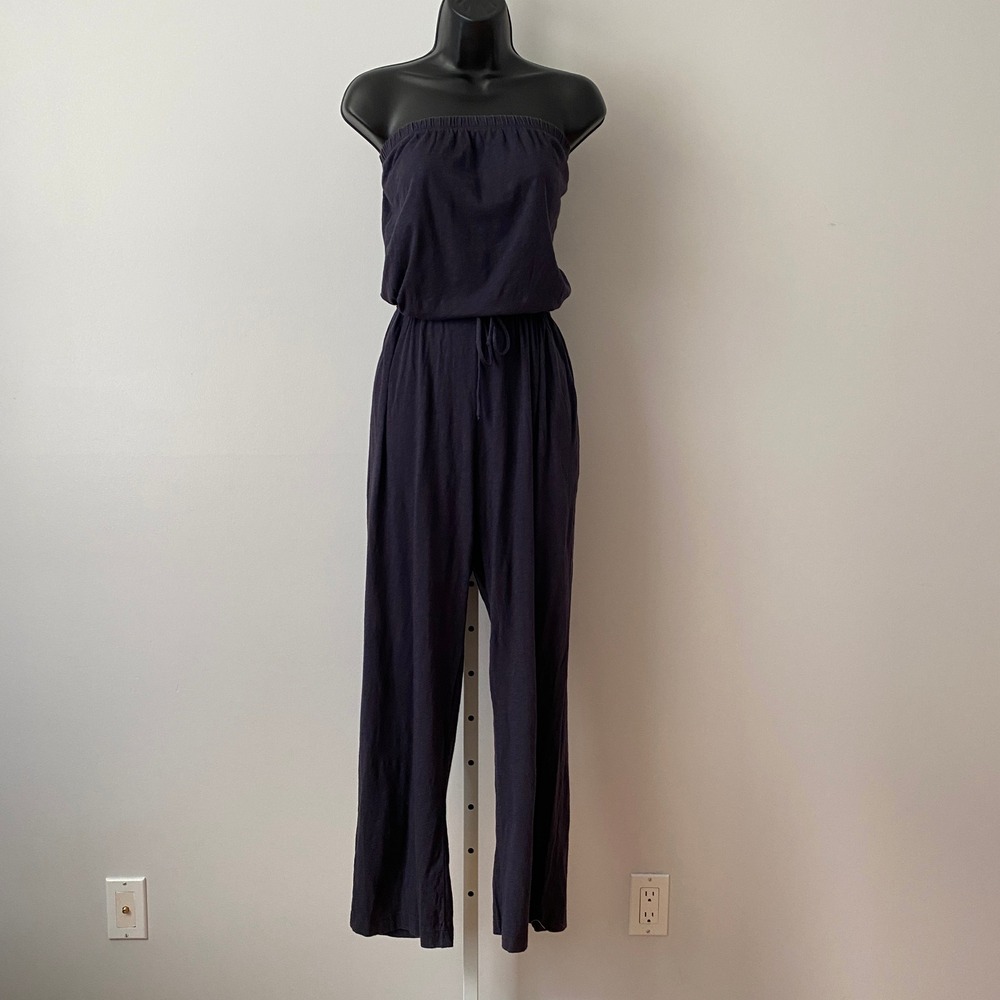 Velvet by Graham & Spencer XL Navy Blue Cotton Strapless Vintage Slub Jumpsuit